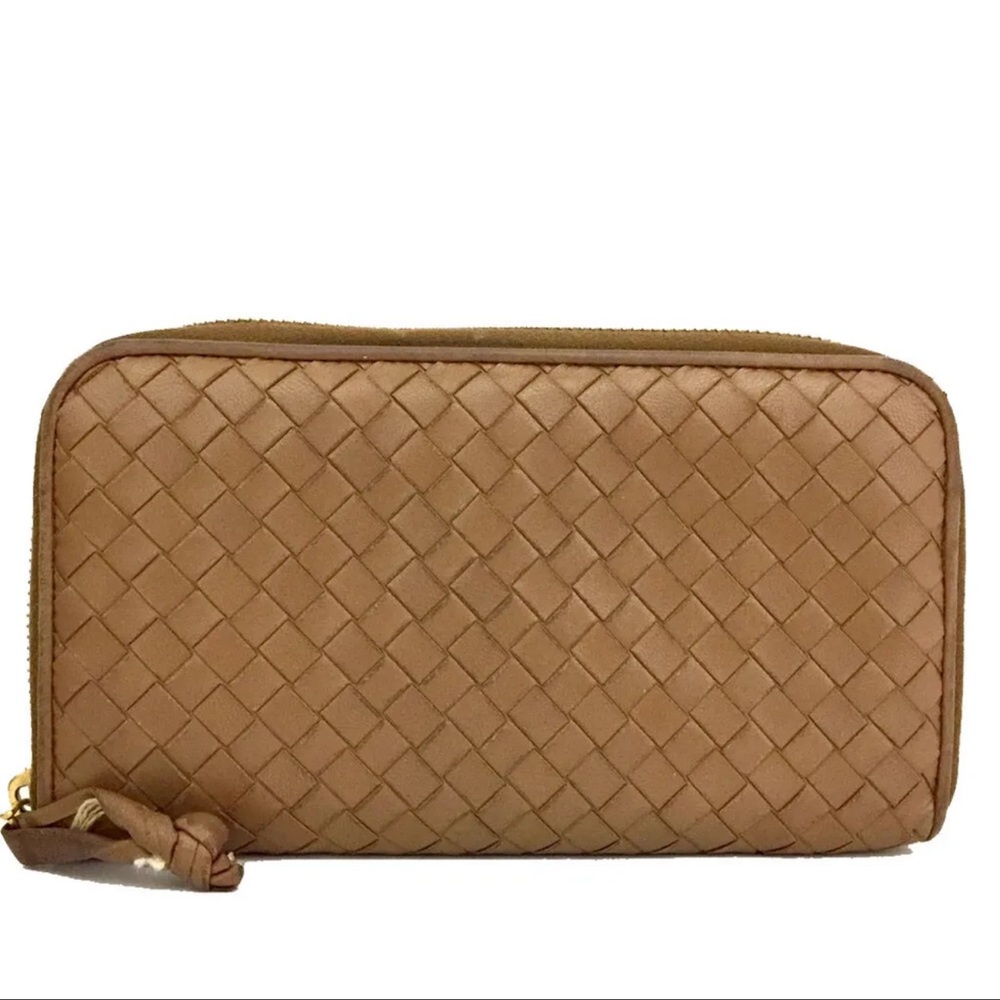 Bottega Veneta Intrecciato Lambskin Zip Around Long Wallet